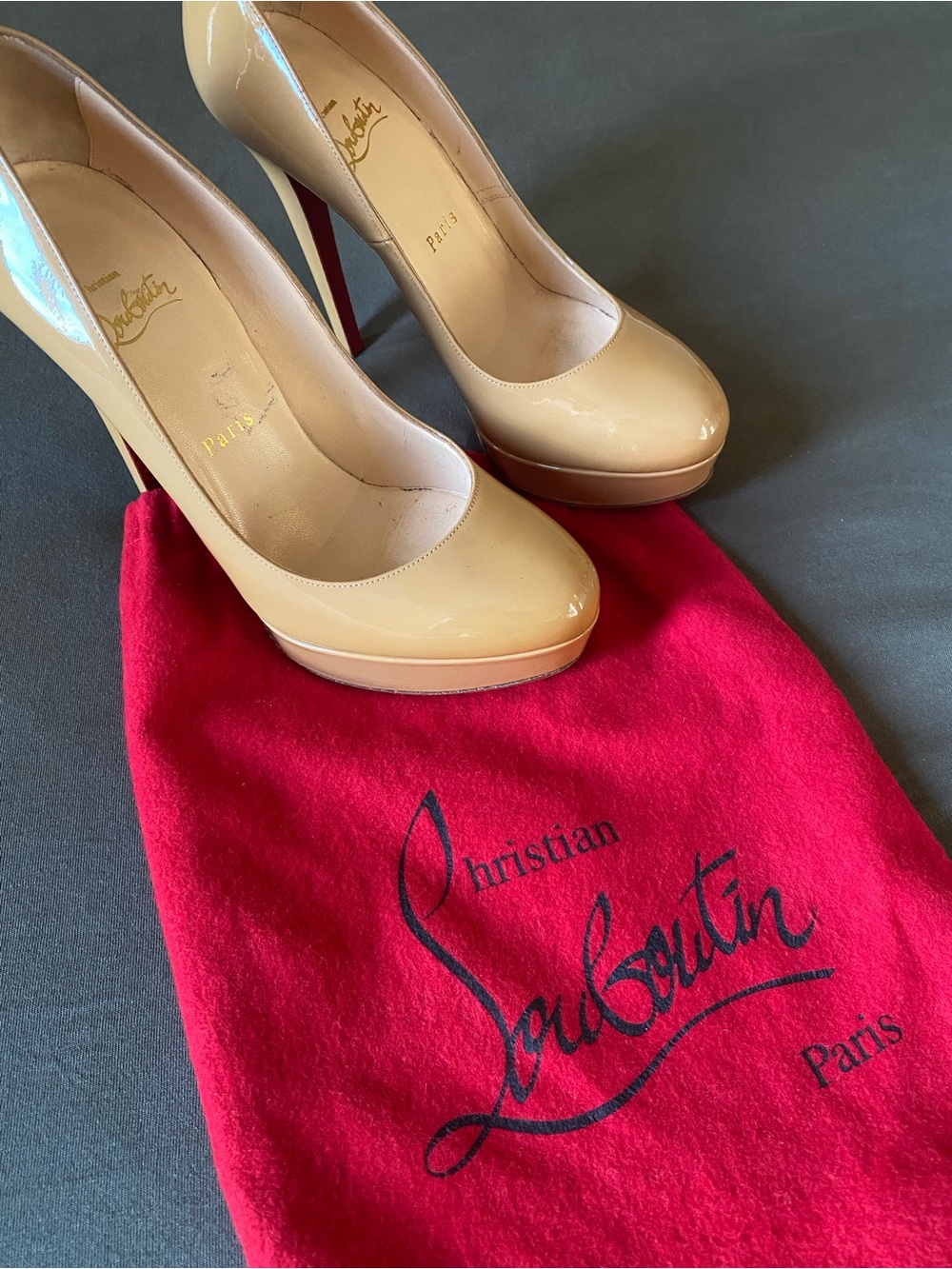 Christian Louboutin Bianca Patent Platform Pumps with Red Sole
